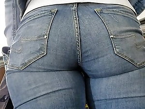 Seethrough visible panties on huge butt Mexican girl.