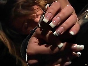Hot young girls Amelie and Ellen sharing a big hard cock